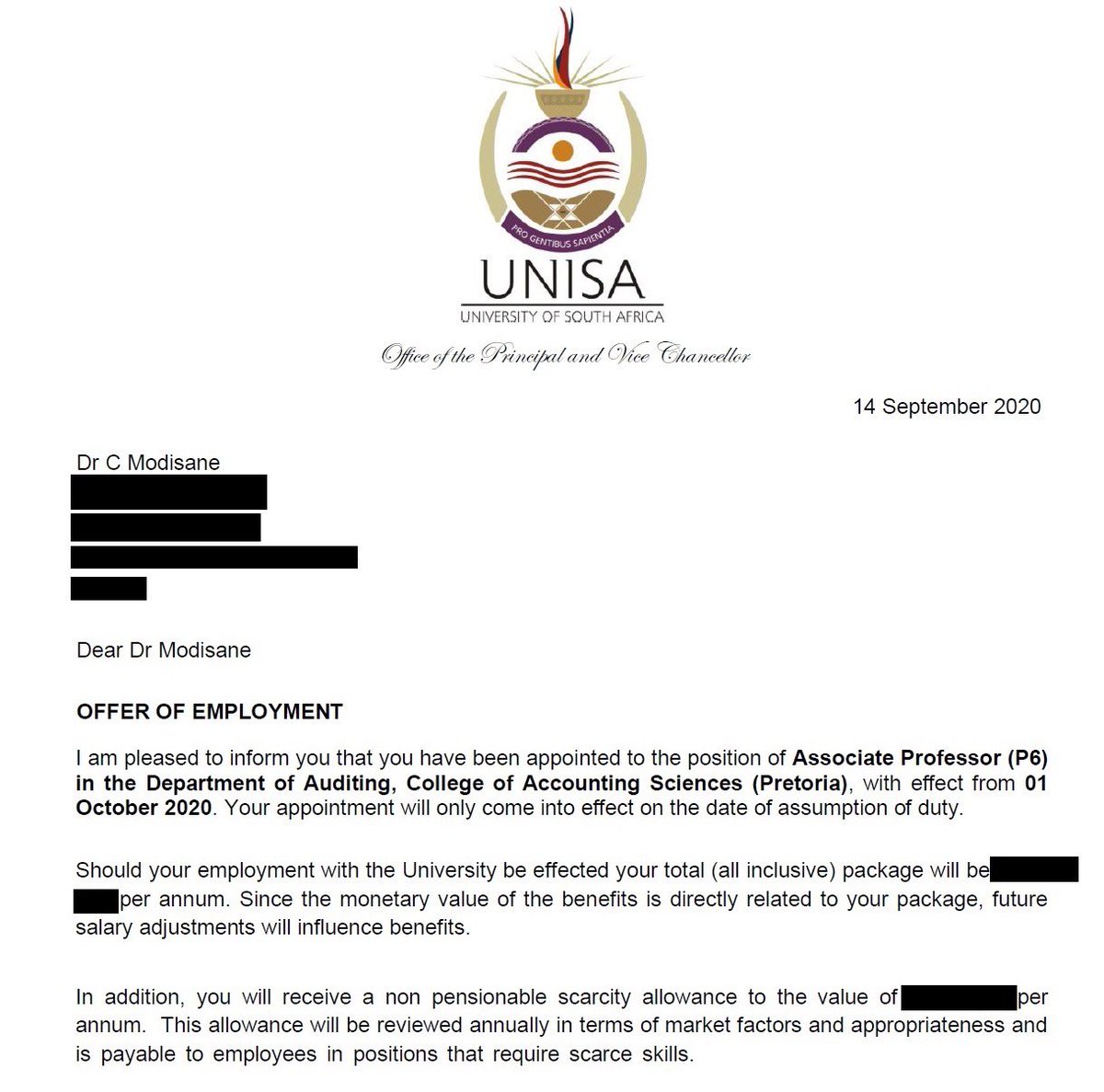 I have accepted the offer to be an Associate Professor in the College of Accounting Sciences😭

I’m moving from corporate to academia.

I’ll be producing aspiring CA(SA) students, supervising Master’s &amp; PhD candidates ❤️

I will be now known as Prof Modisane 🥺
#YoungBlackGifted
