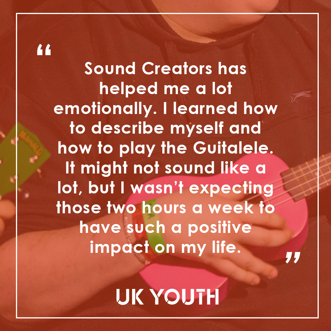 UKYouth's tweet photo. We love this quote from a participant on our #SoundCreators programme 🧡
Did you know that 82% of Sound Creators participants reported increased confidence!
#fundedbyspirit @Spiritof2012 https://t.co/ZJUtKtbISe