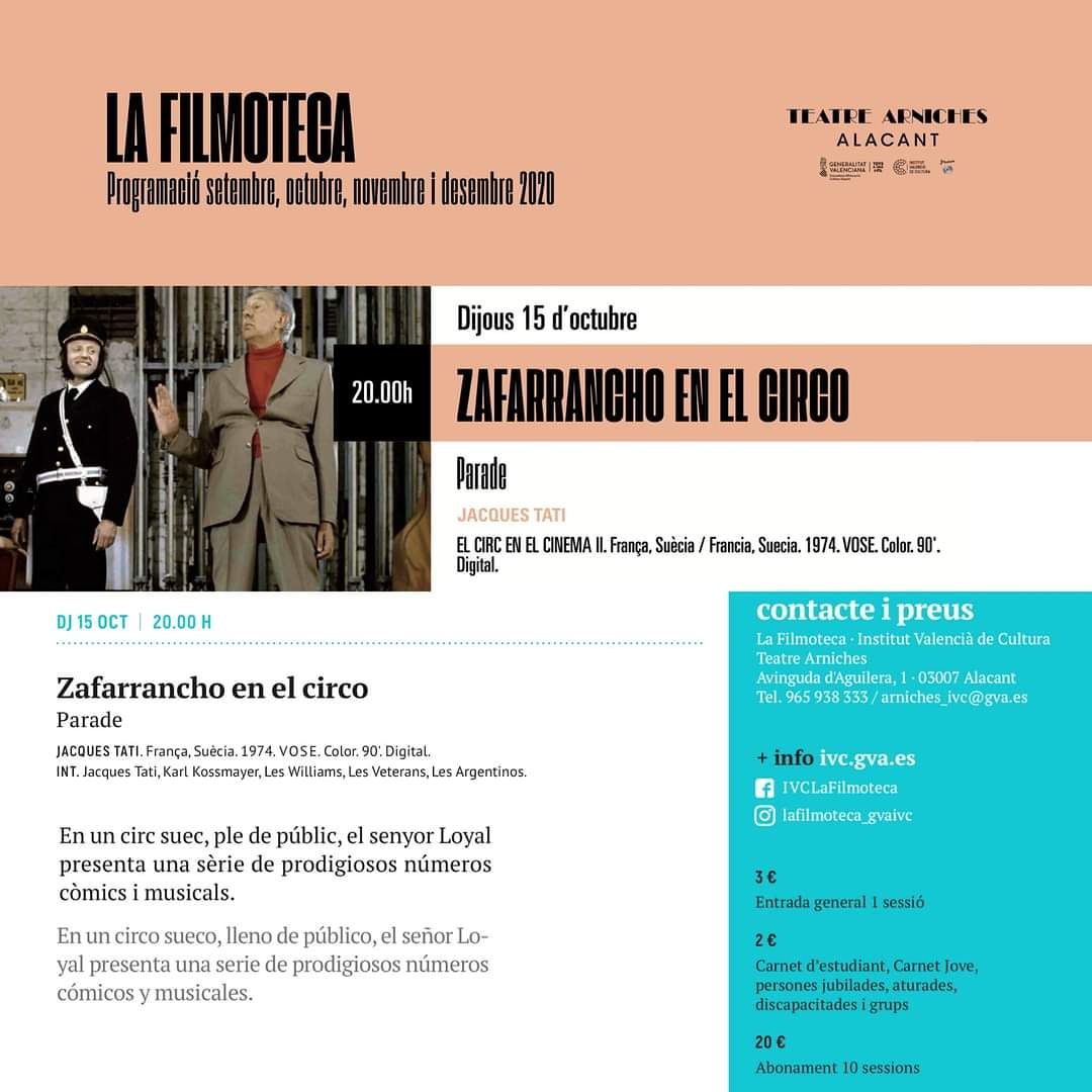 🎥 Hui, a les 20h, La Filmoteca - Zafarrancho en el circo.
#tornemaprogAMAR #somcinema #somarniches