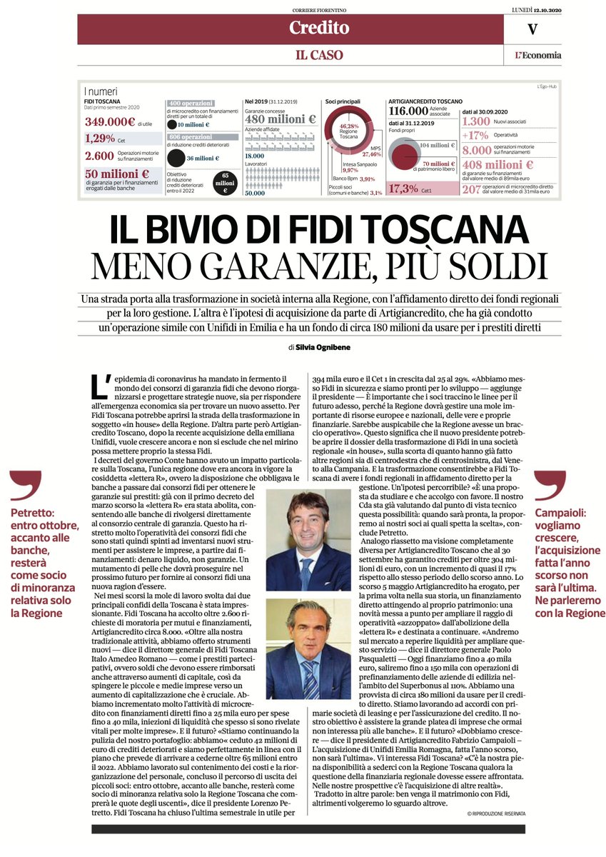 Dal Corriere della Sera di lunedì 12 ottobre (Corriere Fiorentino)