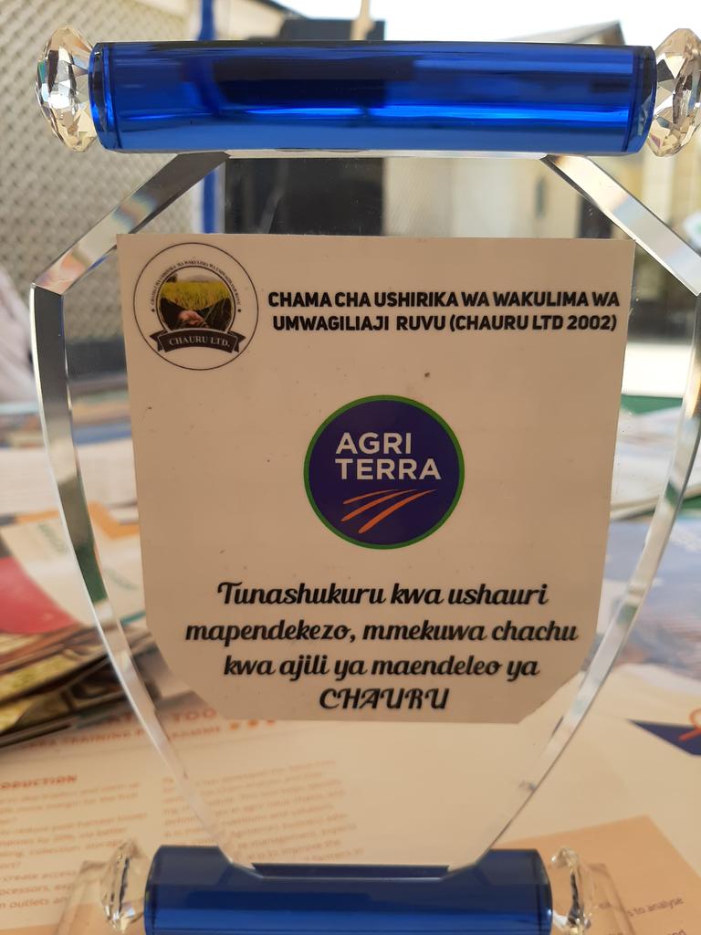 And award received and accepted from <a href="/ChamaRuvu/">CHAURU</a> to us <a href="/Agriterra/">Agriterra</a>  for the contributions towards development