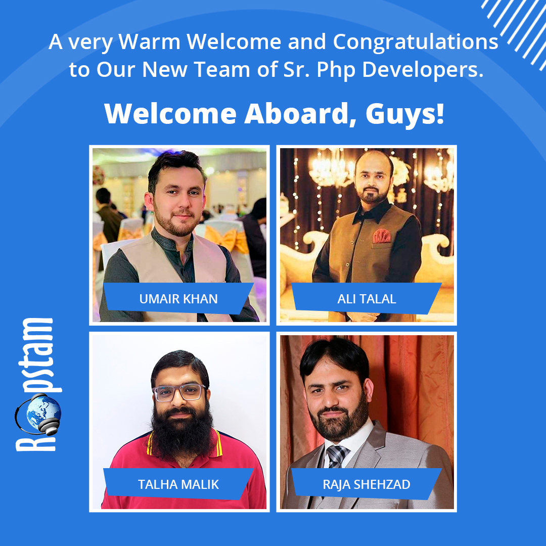 Ropstam's tweet image. Congratulations and welcome to the team! We are sure that you all will prove to be a great addition to our team.
We at Ropstam look forward to working with you all. Welcome to Ropstam Family!
#seniorphpdevelopers #teamwelcome #ropstambpo #ropstam #newhirings #softwarehouse