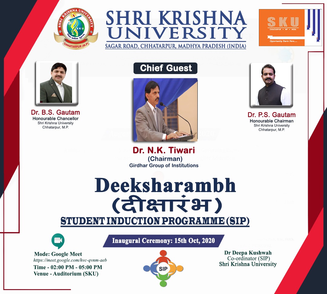 skuindia's tweet image. #SKU cordially invites you all to join #DEEKSHARAMBH, an online #StudentInductionProgramme (#SIP) on 15th of October,2020. Tap on the link to get yourself connected:-
meet.google.com/hvc-qvnm-aeb.
#UGC #Education
#अबOnlineपढ़ेगाIndia
#eLearning #DigitalIndia
#Chhatarpur
#MadhyaPradesh