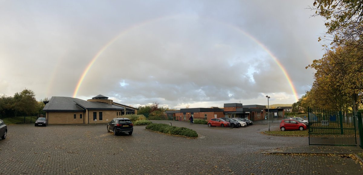 stpaulinus's tweet photo. What a wonderful vision of hope to start our day. A full rainbow wraps the school and Church with love. Mr Geaves. #HopeForTheFuture https://t.co/iwT7uOYFam