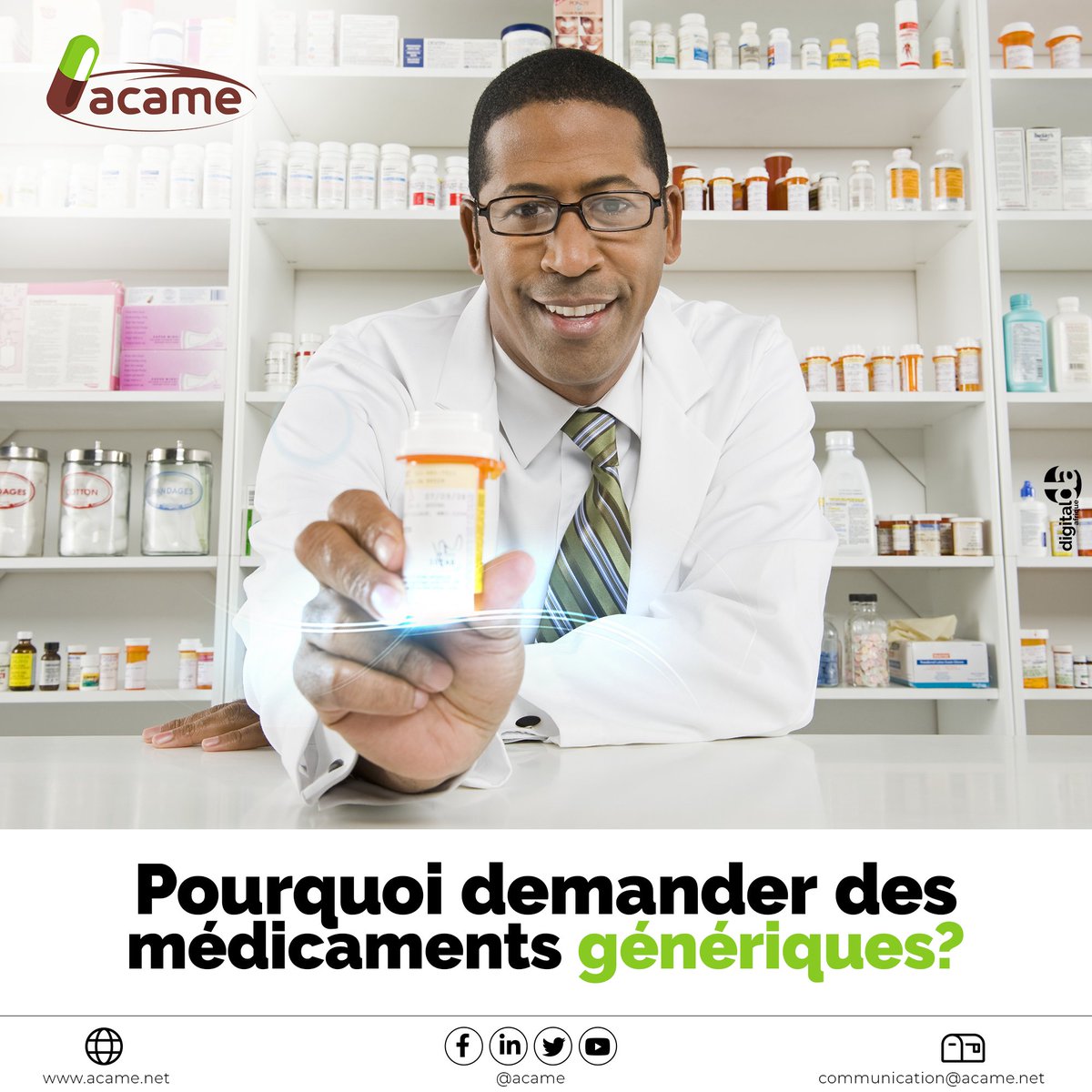 ACAMEAFRIQUE's tweet image. Pourquoi demander des médicaments génériques?
Les médicaments génériques sont plus accessibles et moins coûteux. Ils peuvent être achetés librement en pharmacie.
#ACAME
#Hellodoc
#StopCOVID-19
#StaySafe