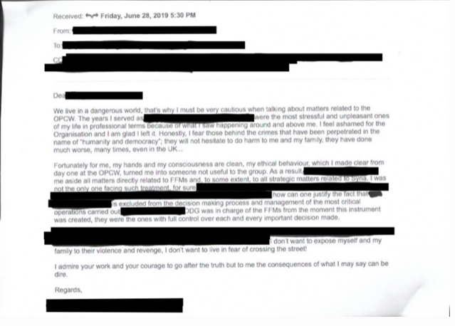 13) Other senior OPCW officials have spoken about a culture of fear and corruption in the OPCW,  https://thegrayzone.com/2020/03/12/opcw-whistleblower-mistreatment-douma-investigators/