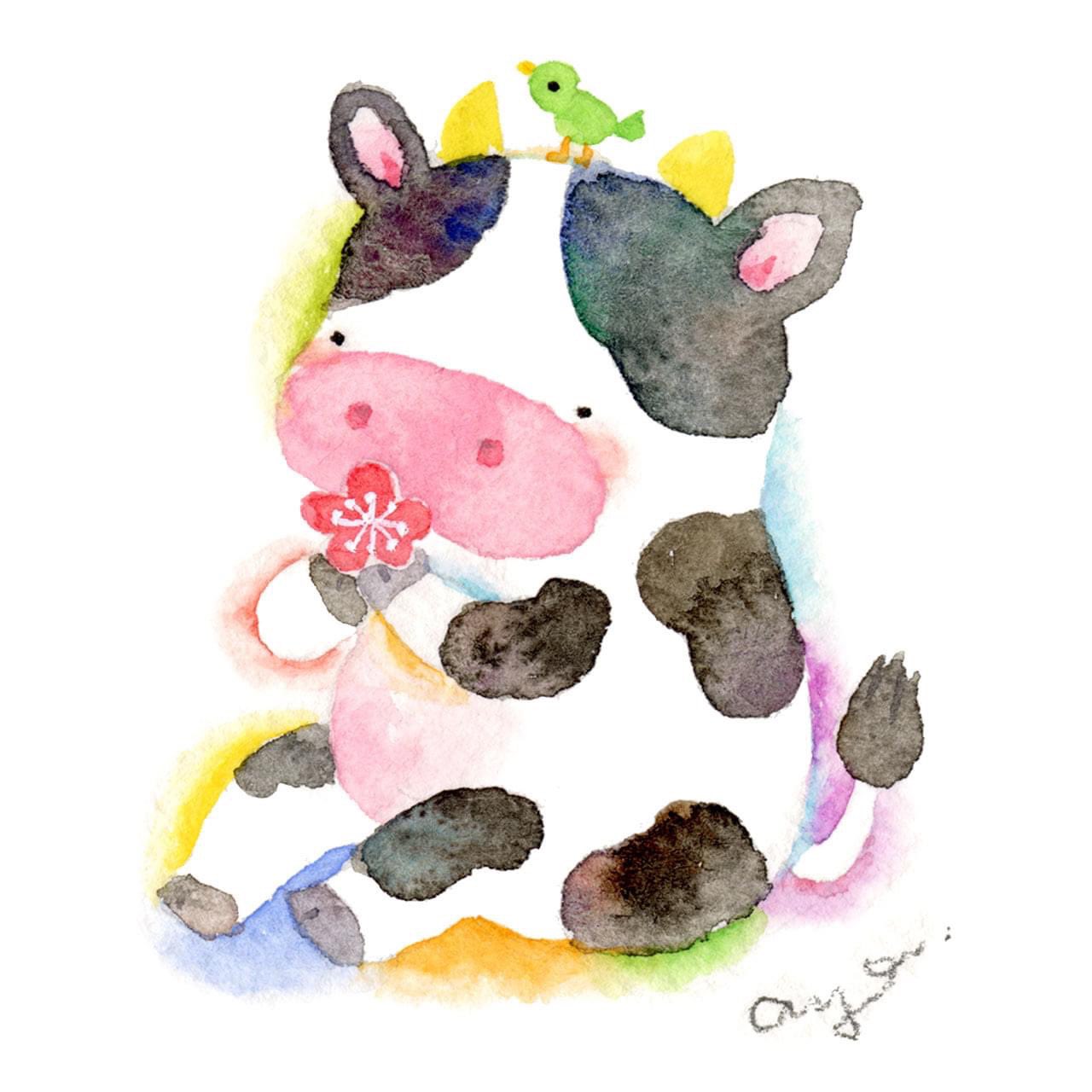 こばやしあや 来年の干支のうしちゃんを描いてみました 絵 水彩画 水彩 透明水彩 イラスト Drawing Illustration Watercolor Art うし 丑年 もーちゃん T Co G8wdbcraty Twitter