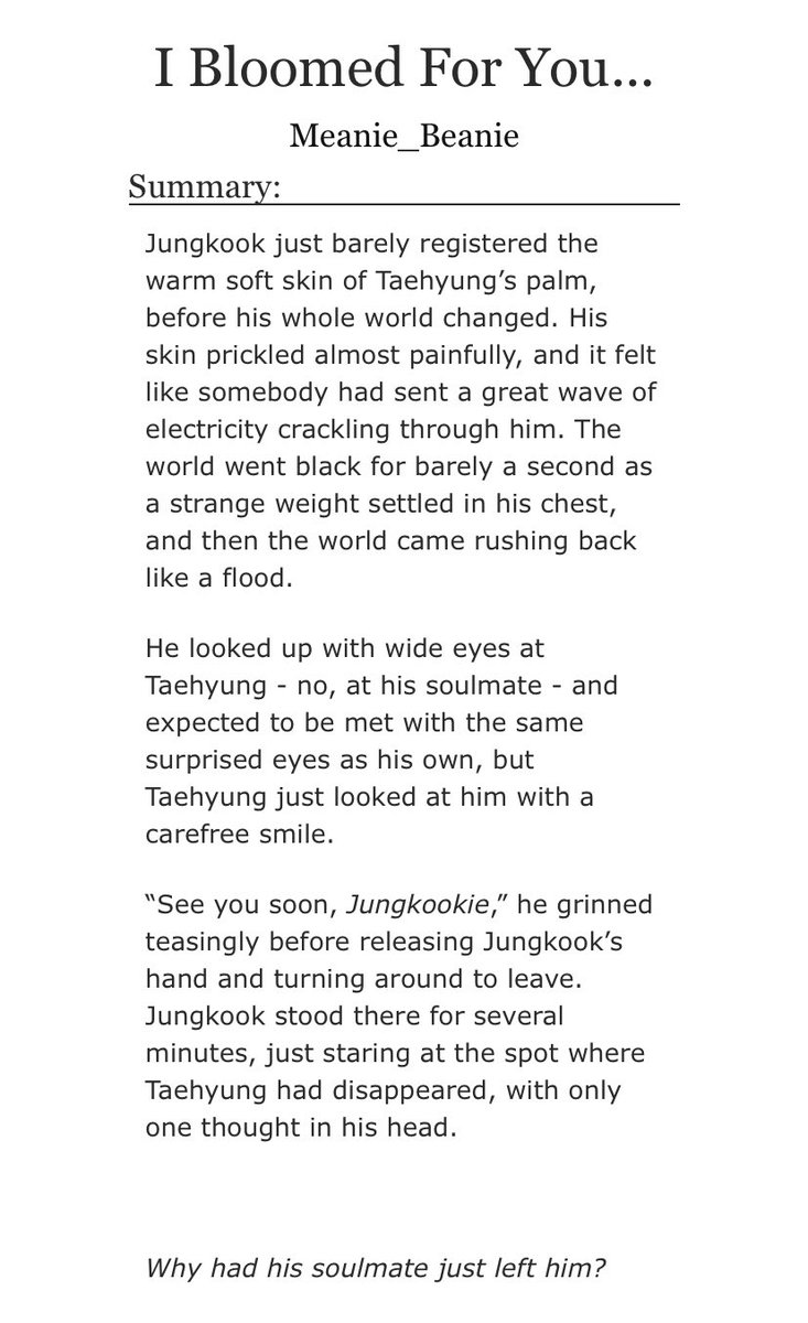 taekook - the heaviest angst everthe amount of tissues i went through reading this is insane. this hits harder than the bangtan end of the world fic in this thread. i don’t even know how to describe it. the pain jungkook feels...i only know pain  https://archiveofourown.org/works/8707759/chapters/19965277#main