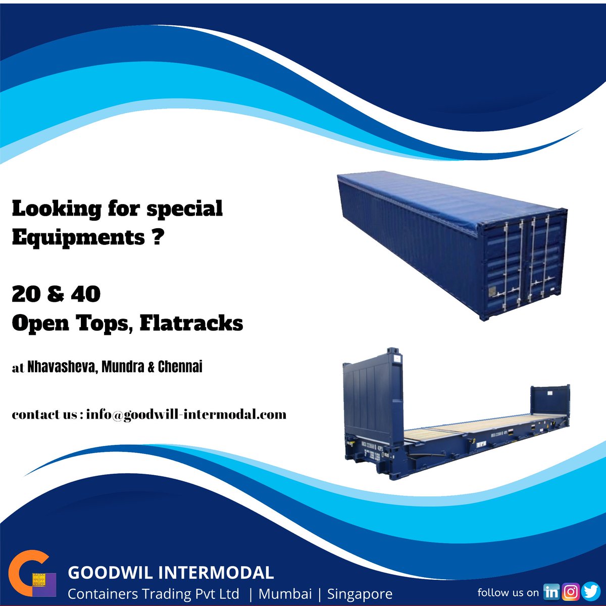 GoodwillInterm1's tweet image. Looking Special equipments for Project / ODC Cargo ? contact us for 20 &amp;amp; 40 Open-tops and Flat-racks #goodwillintermodal #containertrading #shippingcontainer #marinecontainer #flatracks #opentops #reefer #20GP #40GP #40HC #dry #usedcontainer #portacabins #leasing #trading