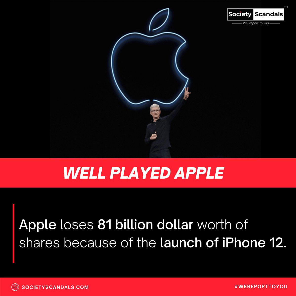 societyscandals's tweet photo. Apple loses 81 billion dollar worth of shares because of the launch of iPhone 12..!!
#apple #iphone #billiondollar #shares #appleshare #iphone12
#latestnews #societyscandal #wereporttoyou https://t.co/NRoPGFUdNI