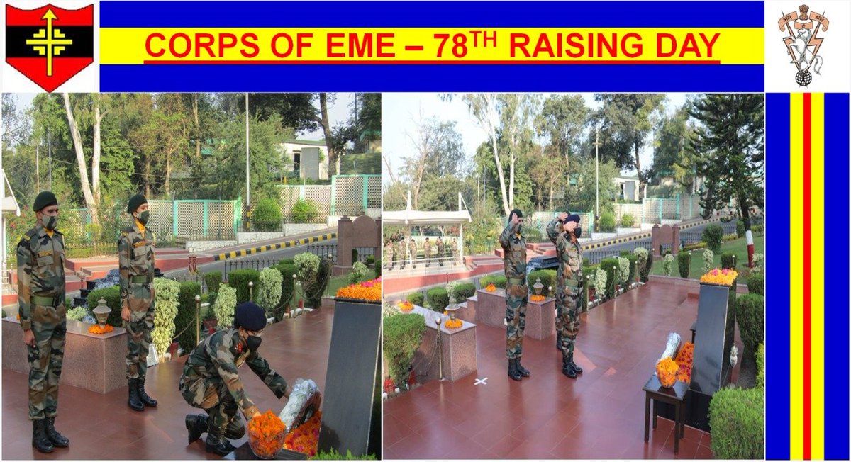 #IndianArmy 
#LtGenYKJoshi, #ArmyCdrNC on behalf of All Ranks of NC conveys best wishes to All Ranks, Civilian Staff & Veterans of the #CorpsOfEME on the occasion of their 78th Raising Day. 
@adgpi 
@PIB_India 
@SpokespersonMoD