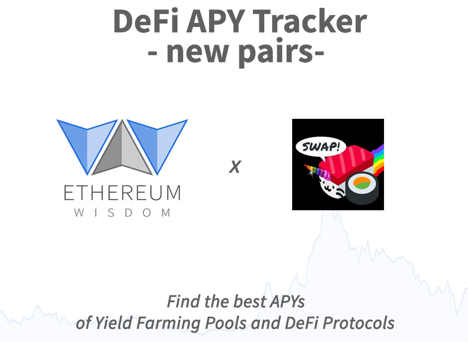 .<a href="/SushiSwap/">Sushi.com</a> has been listed on our DeFi APY tracker!
👉 $wETH/ $USDC
👉  $wETH/ $SUSHI
👉  $wETH/ $USDT
👉  $wETH/ $DAI
👉  $wETH/ $YFI
👉  $wETH/ $LINK
👉  $wETH/ $BAND
... and many more, 24 pairs in total!

 ⭐️defi.ethereumwisdom.com ⭐️