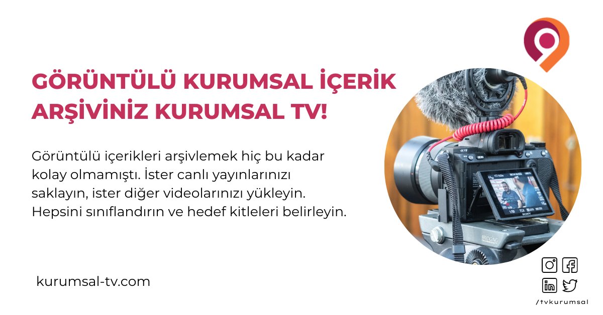 Arşiv tutmak zor bir iş, bir de buna görüntülü içerikler eklenirse bu daha da zorlaşıyor. Kurumsal TV ile canlı yayın yapın, hazır videolarınızı yükleyin ve hepsini tek yerde arşivleyin!

Üstelik tamamen kendi kontrolünüzde.

kurumsal-tv.com

#kurumsaltv #görüntülüitibar