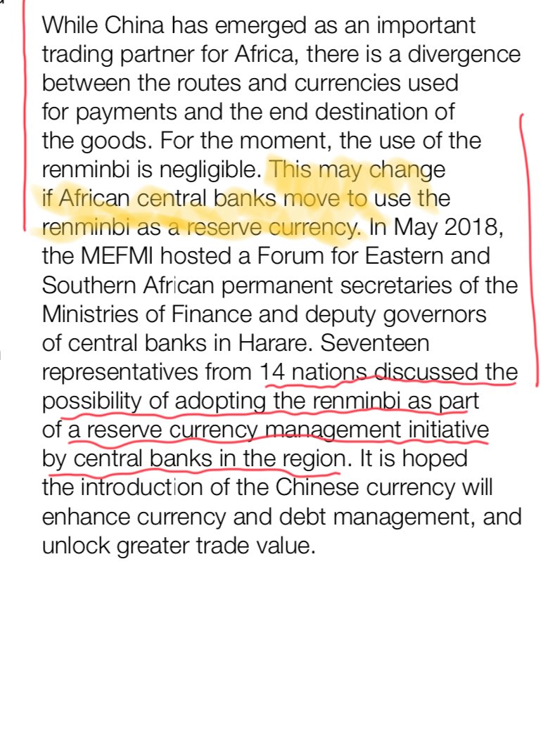 "14 African nations discussed the possibility of adopting the renminbi as part of a reserve currency management initiative by Central banks in the region"