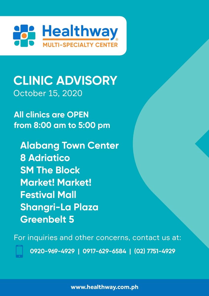 تويتر Healthway Philippines على تويتر Your Health And Safety Remains To Be Our Priority Healthway Multi Specialty Center In Alabang Town Center 8 Adriatico Sm The Block Market Market Festival Mall Shangri La