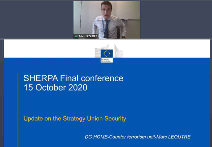 RailSecurityUIC's tweet photo. Marc Léoutre @EUHomeAffairs introduces #SherpaRailProject Final Conference. "An ambitious & well prepared project, which achieved its objectives! It provides a very clear added value: protecting EU citizens in trains and stations, which is our key priority" #PublicSpaceProtection https://t.co/nR2nn875y8
