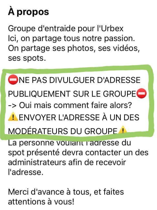 PerlesUrbex's tweet photo. Créer un groupe, inventer une règle bien pratique, spammer les autres groupes pour faire grossir le sien... Récupérer des adresses #urbex, c'est du boulot ! #petitfilou https://t.co/h2xEmZQj9e