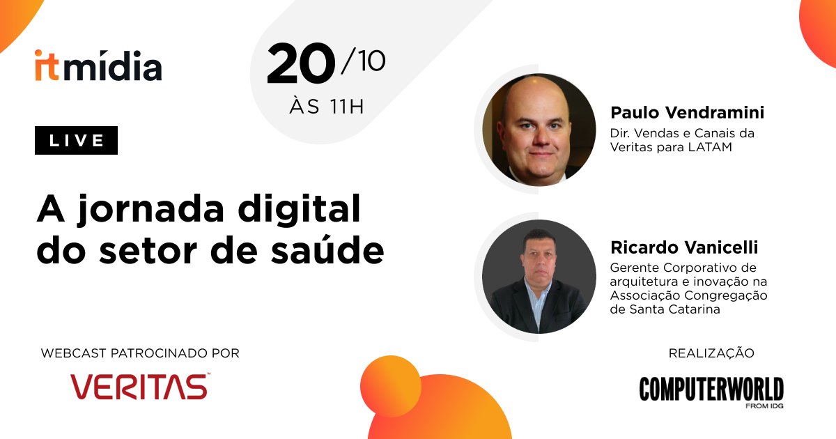 Empresas de todos os setores aceleraram os processos de transformação digital. Mas é especialmente impactante quando se fala do setor de saúde. A Veritas e a ACSC irão abordar o assunto em um webcast ao vivo. Dia 20/10, terça feira, às 11h. Acesse o link: https://t.co/8eDppBBoxY https://t.co/RFFHo1nD4h