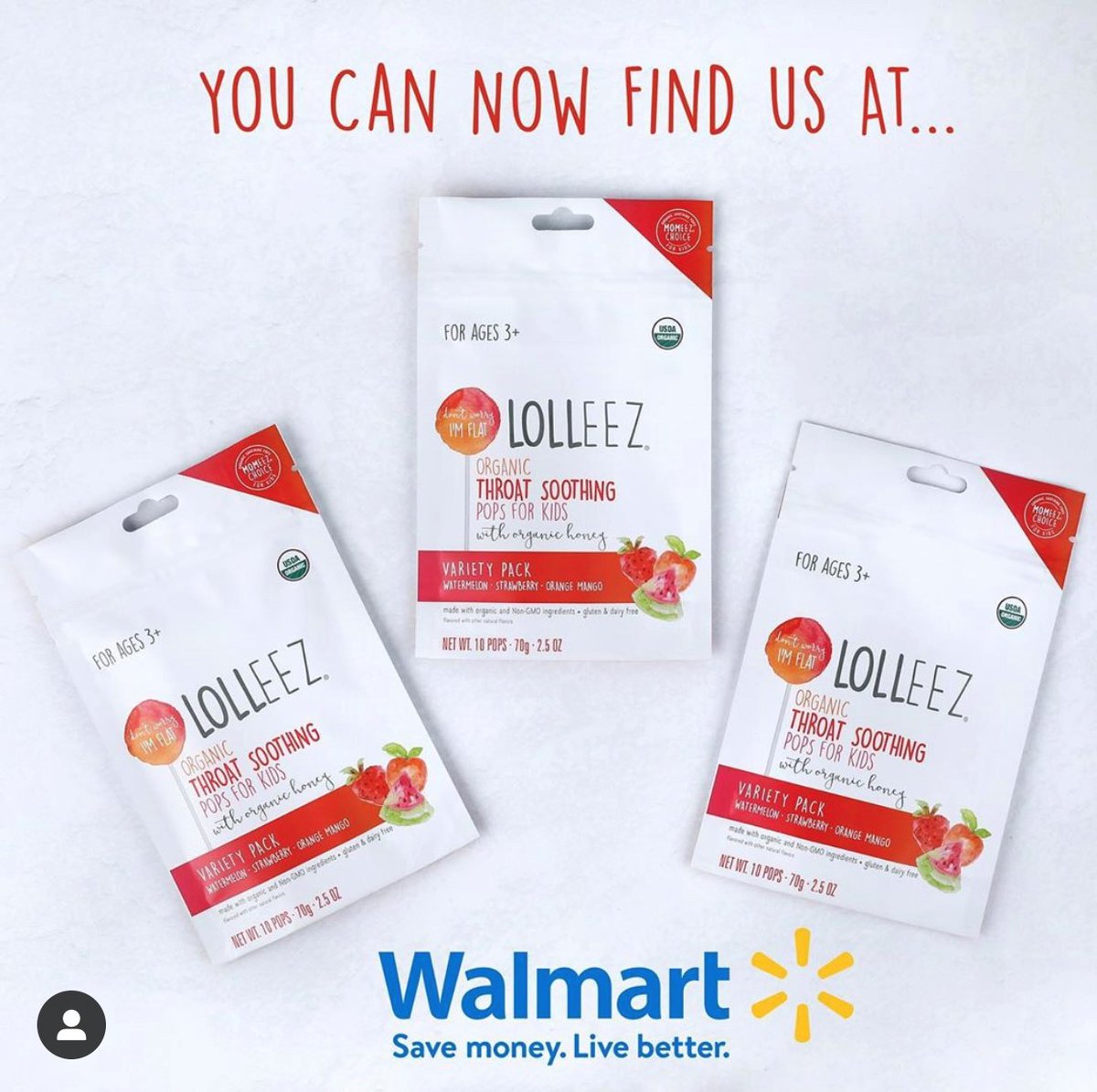 THRILLED to announce the launch of Lolleez Organic Throat Soothing Pops for Kids at Walmart! Make sure to stock up for this cold and flu season! <a href="/Walmart/">Walmart</a>
