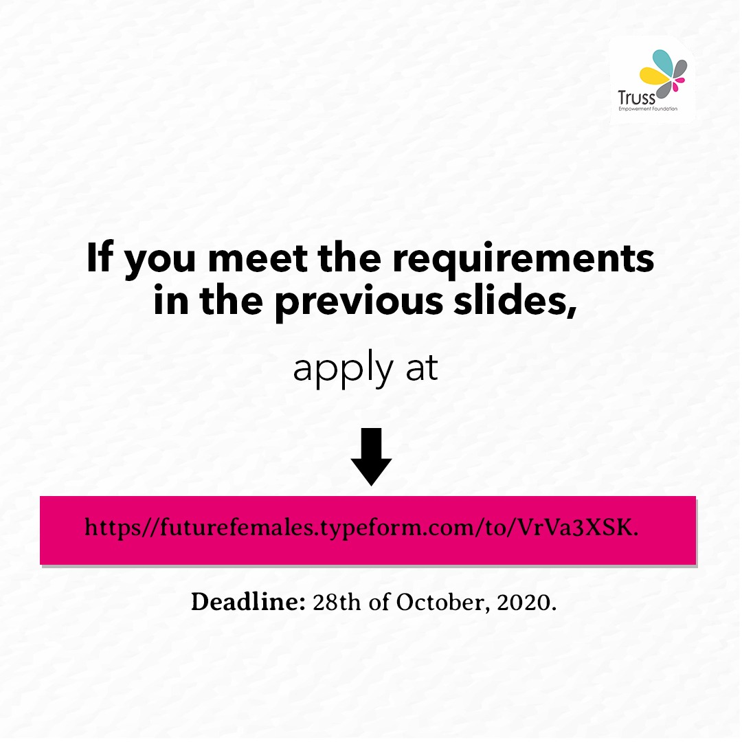 trussfdn's tweet photo. Applications are now opened for The Future Females Business School Tech Programme, Powered by the UK-Nigeria Tech Hub
Do you know anyone who is eligible for this programme? Share this post with them.
#thursdayvibes #thursdaymood #techprogramme https://t.co/D2G6CIZcpU