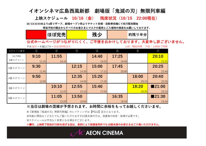 追記 劇場版 鬼滅の刃 無限列車編 観てきました 広島の上映劇場と混雑状況 グッズなど 続マナムスメと今日もゆく