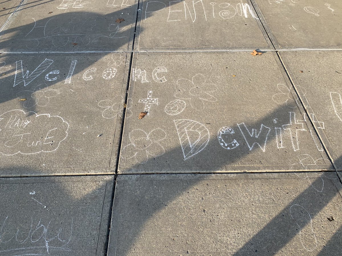 taracaiza's tweet photo. Welcome to DeWitt Middle School! These lovely drawings and reminders to wear our masks are such a great way to be welcomed into the building! @IthacaNYSchools students created these beautiful and inclusive chalk illustrations yesterday! https://t.co/ITFY7Ljcxv