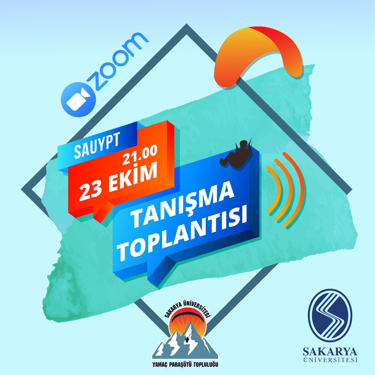 📅 23 Ekim Cuma ⏰ 21.00
👉 Yamaç Paraşütü Öğrenci Topluluğu 
👉 Tanışma Toplantısı 
<a href="/sakaryauni/">Sakarya Üniversitesi</a>
<a href="/sauypt/">SAÜ YPT</a>