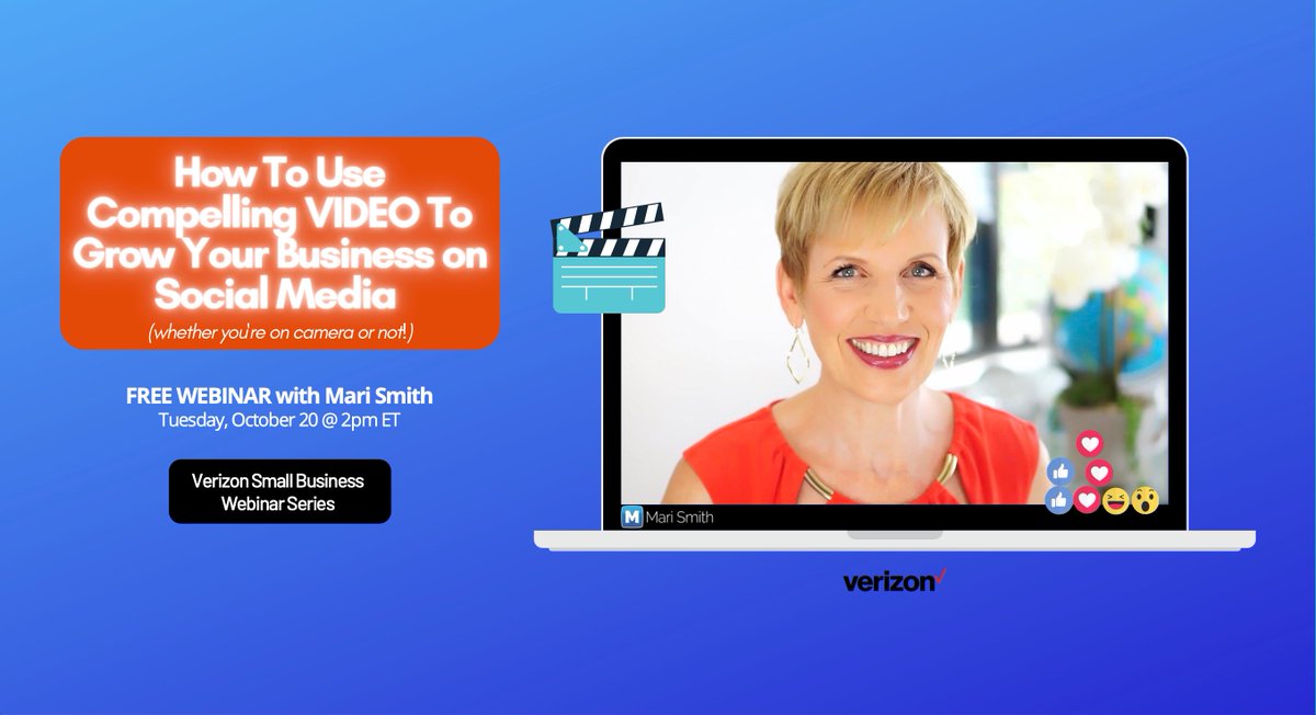 MariSmith's tweet photo. How To Create VIDEOS That Captivate Customers! Come join my next free webinar for Verizon Business on Tues, Oct. 20th @ 11am PT / 2pm ET.  

Save your seat (it's free!): https://t.co/bBjowxLhER

#spon #ad #videomarketing @VerizonBusiness https://t.co/MwC9KbYKto