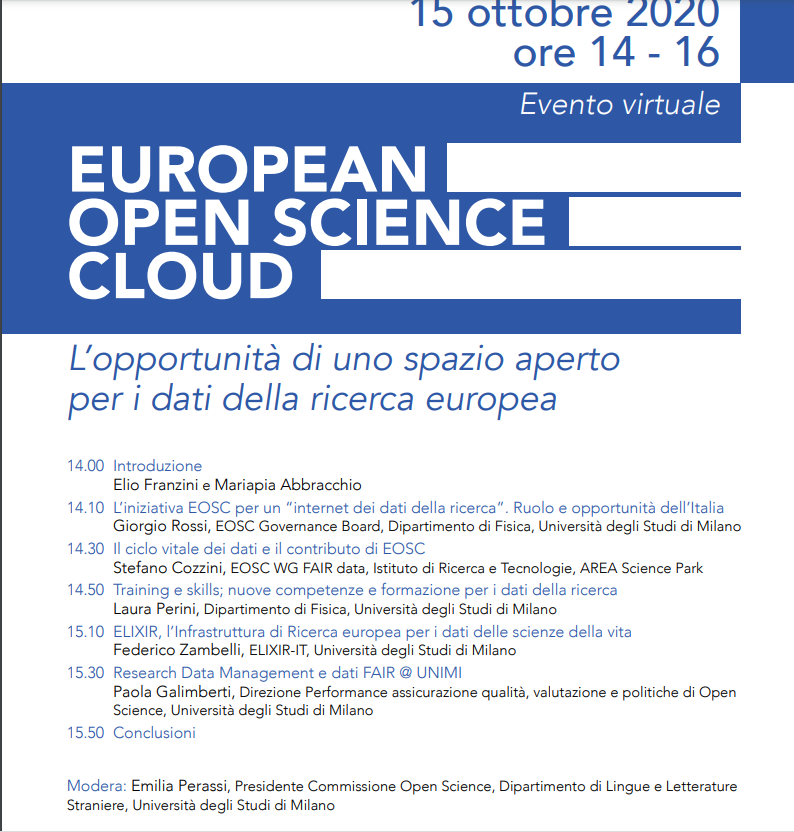 openscienceit's tweet photo. Con lieve anticipo rispetto alla Open Access week è in corso @unimi un seminario aperto su EOSC

Tra gli speaker anche la nostra @PaolaGalimberti che parlerà alle ore 15.30 di RDM e dati FAIR.

https://t.co/y9GITK0ELl https://t.co/w20MpaEDYw