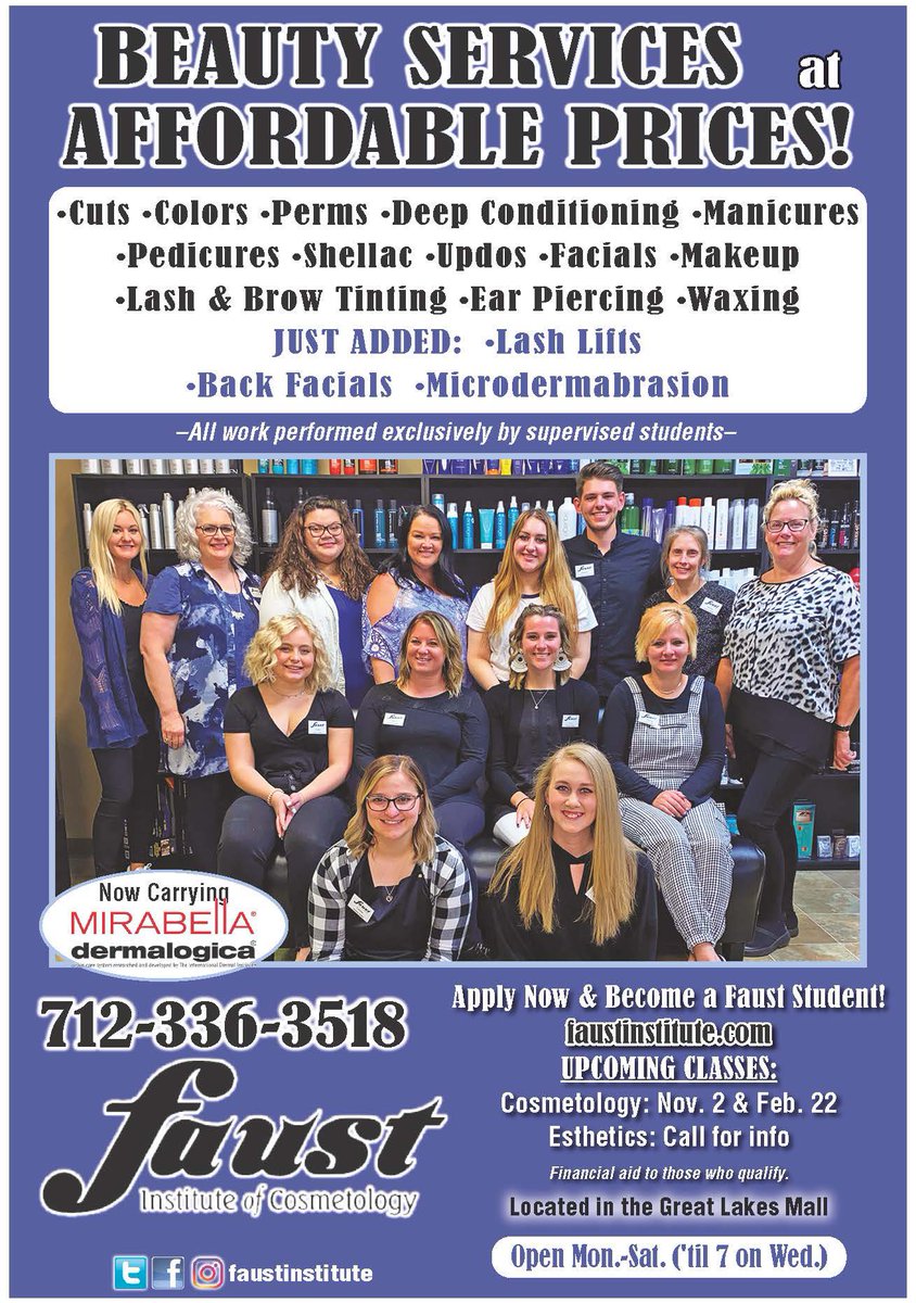 faustinstitute's tweet photo. Did you know October is National Cosmetology Month?  Check out this weeks Lakes News Shopper and celebrate the talents of our local beauty professionals. Their hard work and dedication to their craft and the beauty industry is appreciated! https://t.co/oxOqveMy2P