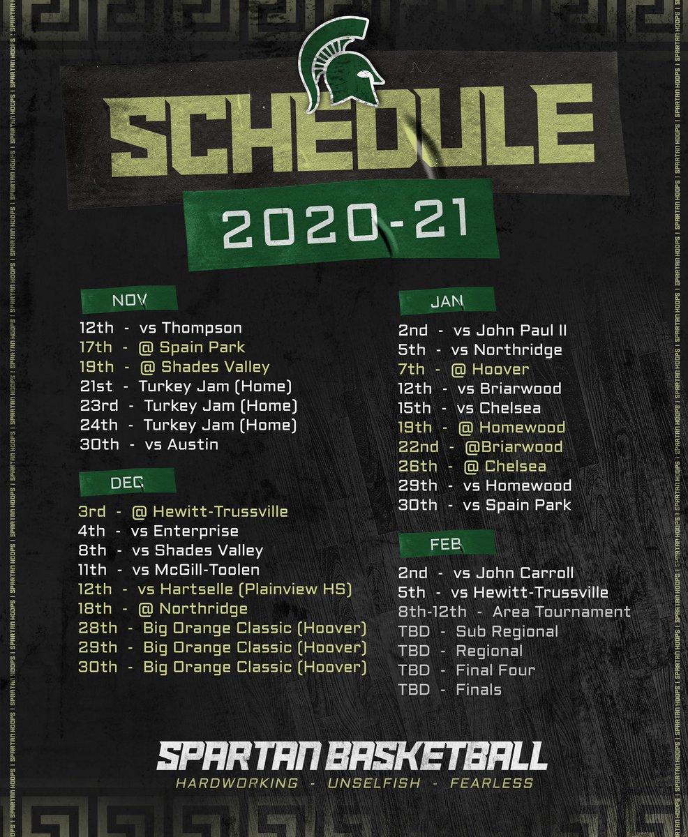 mtnbrookhoops's tweet photo. 2020-2021 Mountain Brook Spartans Basketball Schedule #hardworking #unselfish #fearless https://t.co/RqiVPOJkxf