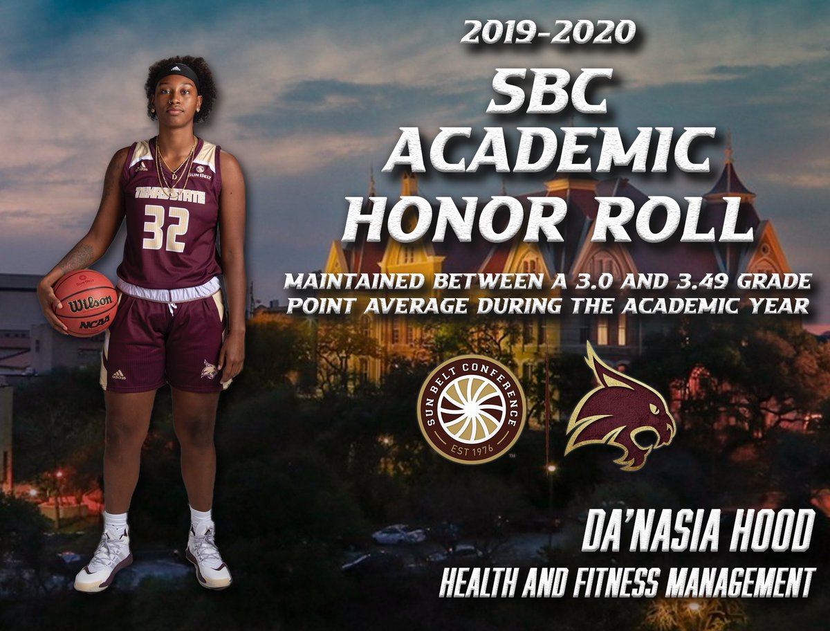 TXStateWBB's tweet photo. Congratulations to our players who made the Sun Belt Conference Academic Honor Roll during the 2019-2020 academic year!! 🐾😼 #EatEmUp #PlayHardStudyHard
@shawtyhoops @jaeda_reed @Avionnnee https://t.co/S4cQ4LQhNO