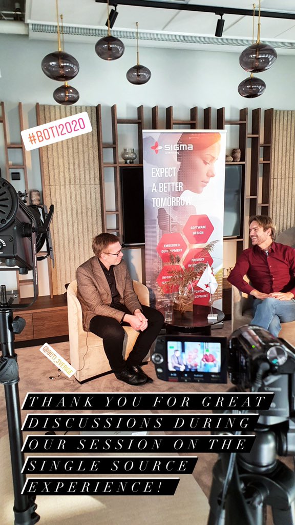 sigmatechgroup's tweet photo. How do you work with your usersโ pains? Great live discussion today with John Liungman from Toyota Material Handling LS and Johnny Fรคgersten, Sigma Technology at #boti2020 #technicalinformation #userexperience https://t.co/qYW60vwEX1