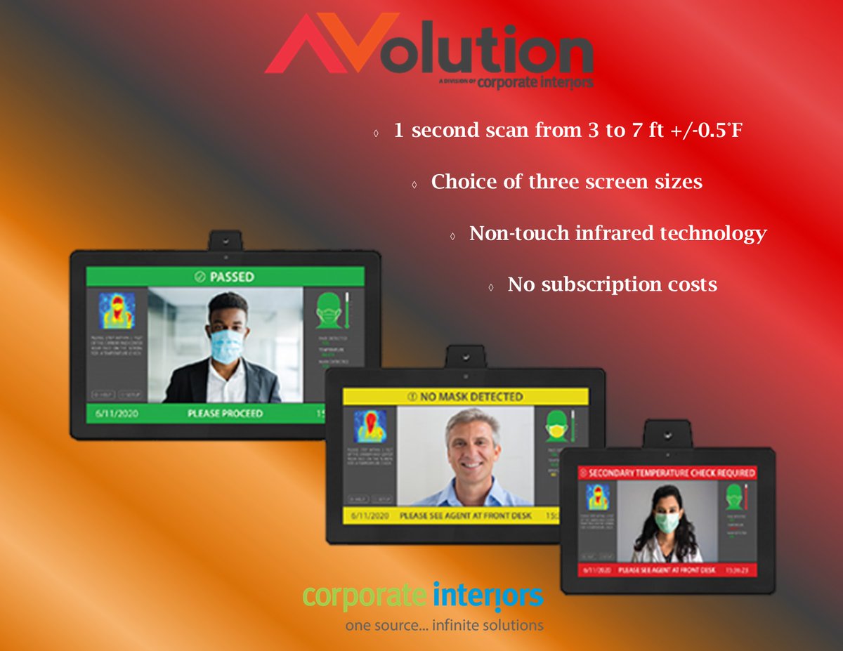 CorpInt's tweet photo. This Temperature Tablet is a simply customizable added layer of protection for your office, school, healthcare facility, gyms, restaurants, retail and more. Contact Reuben Segal at rsegal@corporate-interiors.com or 302-345-7308 for more information and schedule a demonstration. https://t.co/tBD0LJqZO3