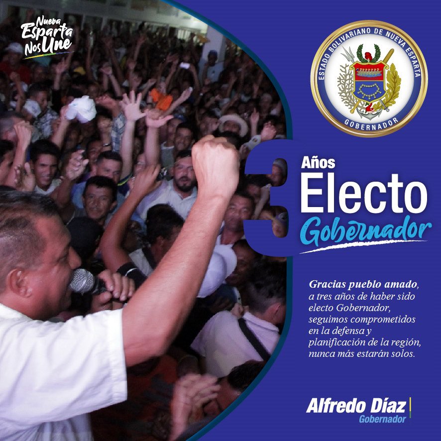 alfreditodiaz's tweet photo. ¡NUEVA ESPARTA DE MIS AMORES! 

Gracias pueblo amado, a tres años de haber sido electo GOBERNADOR, puedo afirmar que siempre valdrá la pena asumir compromisos responsablemente, independientemente, de los contratiempos enfrentados, cuando producto del ...

#NuevaEspartaNosUne https://t.co/auTtgYrh3I