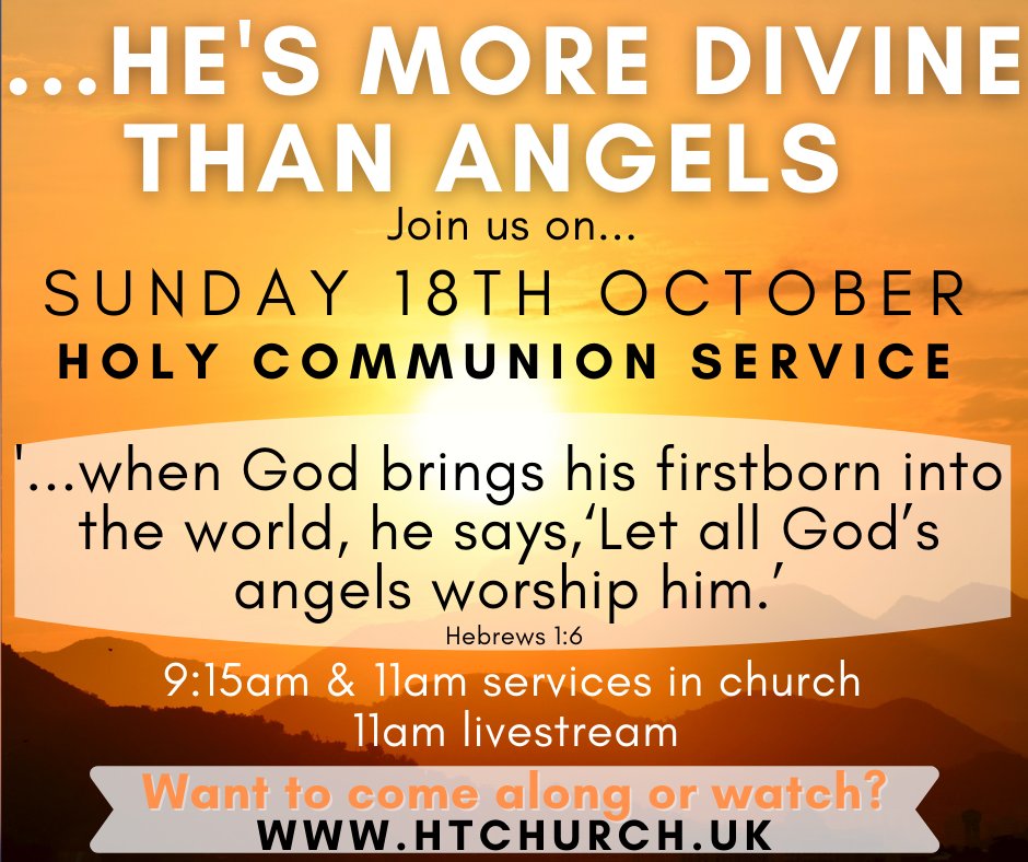 Come along this Sunday as we begin the second week of our new series 'Clinging onto Jesus' and look at Hebrews 1:5-14. To book a free ticket to one of the services or watch the livestream service at 11am visit our website htchurch.uk