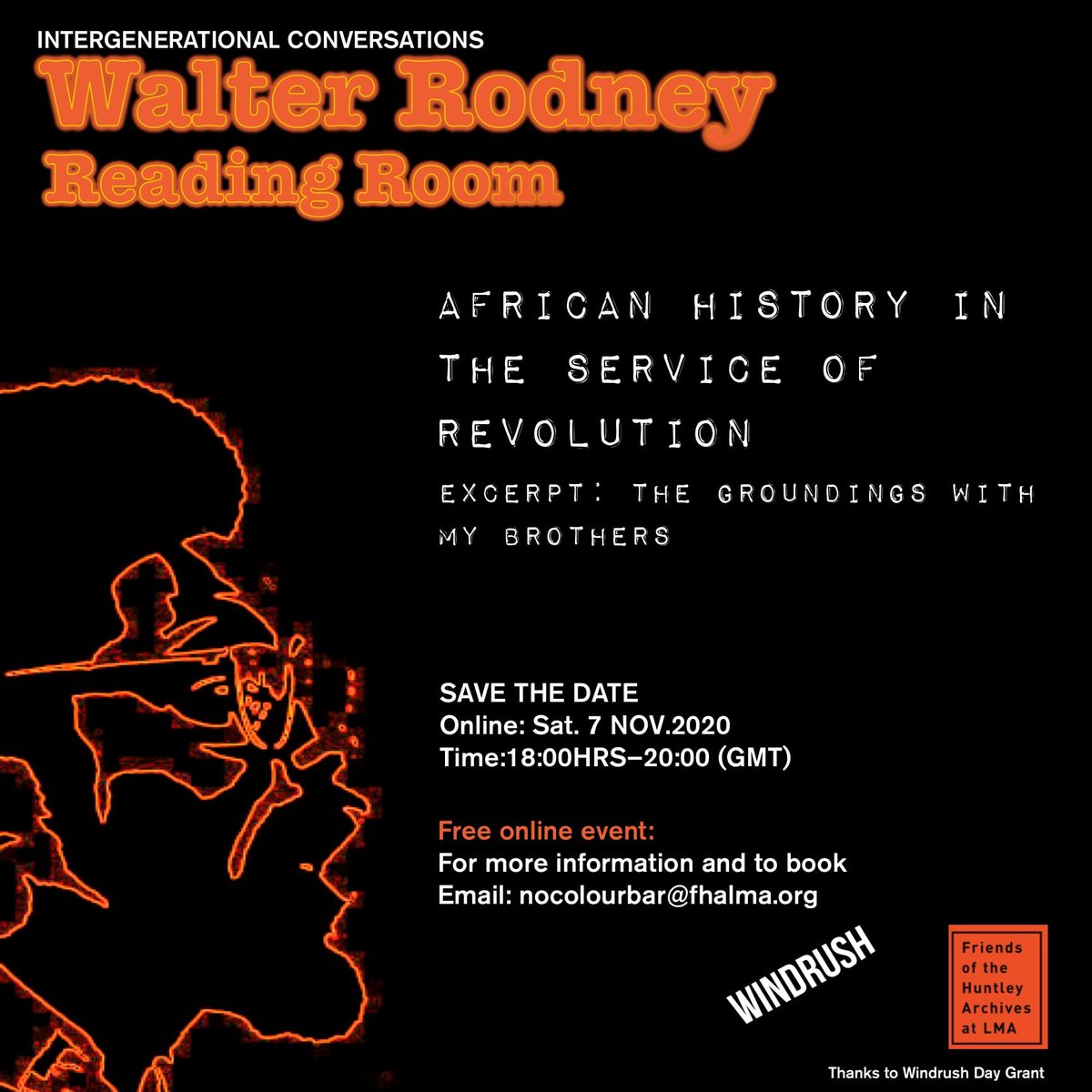 No Colour Bar (@nocolourbar) on Twitter photo How engaged are you in conversations about Art, Blackness, Identity and Activism?
Join our Walter Rodney Reading Room to share in discussions
DATE: Sat 7th Nov 2020
TIME: 18:00-20:00 (GMT)
For info and bookings email nocolourbar@fhalma.org
#blackhistorymonth #walterrodney #bhm How engaged are you in conversations about Art, Blackness, Identity and Activism?
Join our Walter Rodney Reading Room to share in discussions
DATE: Sat 7th Nov 2020
TIME: 18:00-20:00 (GMT)
For info and bookings email nocolourbar@fhalma.org
#blackhistorymonth #walterrodney #bhm
