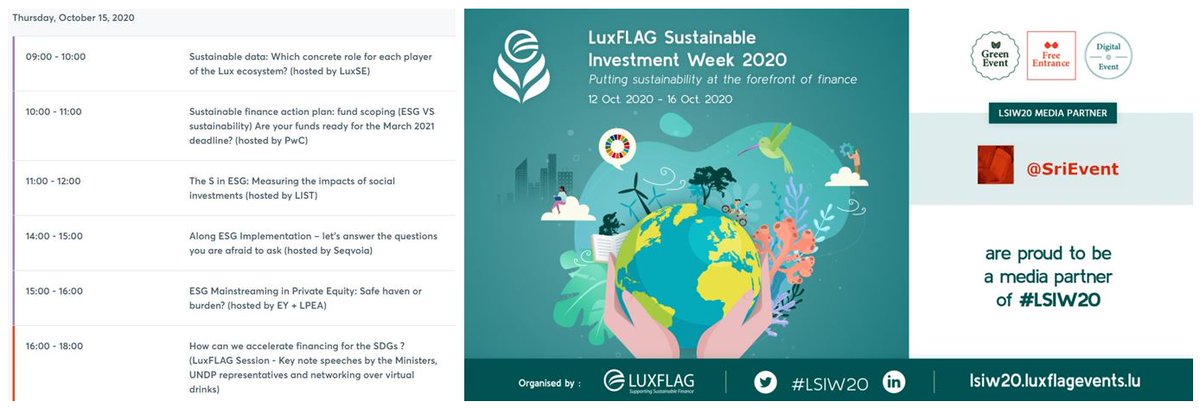 SriEvent's tweet photo. abt to start at #LSIW20 #Day4 π #Oct15 4pm CEST π
How can we accelerate financing for the #SDGs? ("@LuxFLAG Session - Key note speeches by the Ministers, @UNDP representatives and networking over virtual drinks πΈ)
@NovikovaYelena @SDGS4GOOD @DavidCarlin7 @luigi_ferrata https://t.co/zCMNoUEQvt