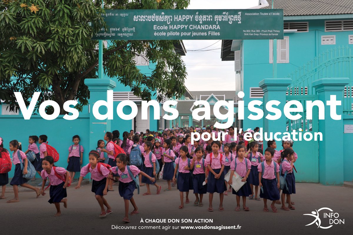 Grâce à votre #générosité , 100 nouvelles fillettes rejoignent les bancs de Happy Chandara chaque année suivre une scolarisation de haut niveau jusqu’à leur premier emploi. 📚#VosDonsAgissent en faveur de l’éducation des filles. <a href="/generosites/">France générosités</a>