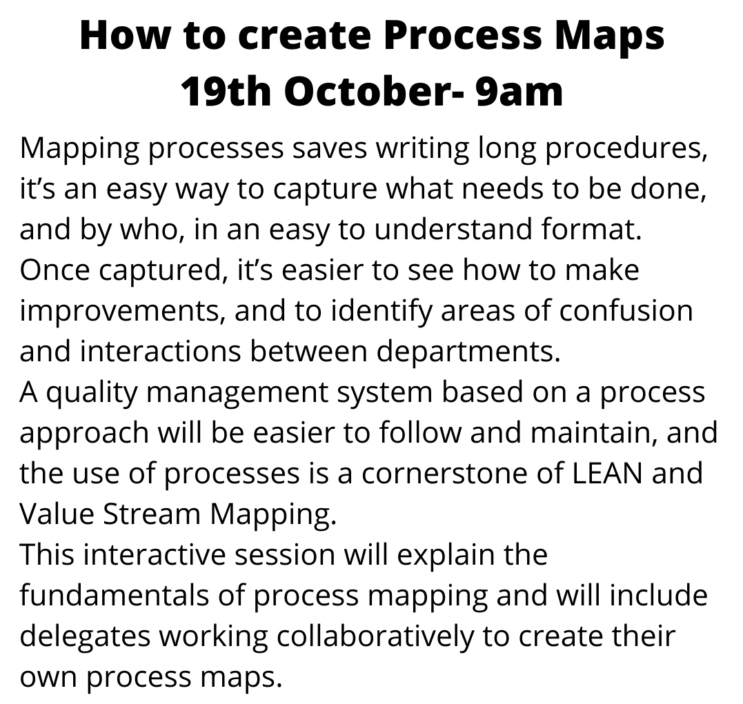 walesquality's tweet photo. Do you want to learn more about how Process Maps can help your organisation with its procedures? Register now for our FREE Mini Motivator happening this Monday, 19th October! https://t.co/q6pXrwPqaz #processmaps #free #traininganddevelopment #valuestreammapping https://t.co/Mop8bSZLjF