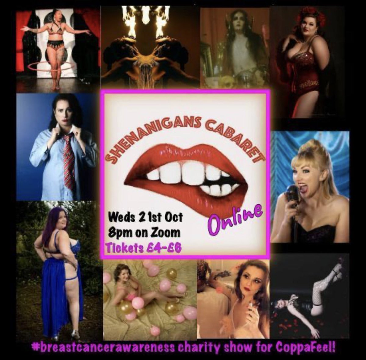 Bustyybleu's tweet photo. Tickets from Shenanigans Cabaret Online - for Breast Cancer Awareness or go to https://t.co/vOGuaXCKAB 

We are raising funds for the amazing breast cancer awareness charity CoppaFeel!

#Shenanigans #cabaret #burlesque #circus #song #variety #zoom #dance #cabaretshow #onlineshow https://t.co/TyBBKonadq