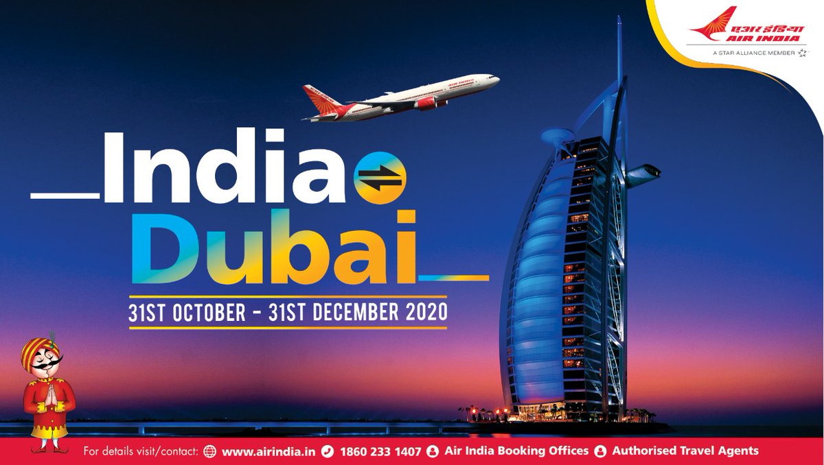 airindia's tweet image. #FlyAI: Air India will operate flights between India and Dubai from 31st October to 31st December, 2020. 

Bookings can be done through Air India Website, Booking Offices, Call Centre and Authorised Travel Agents.