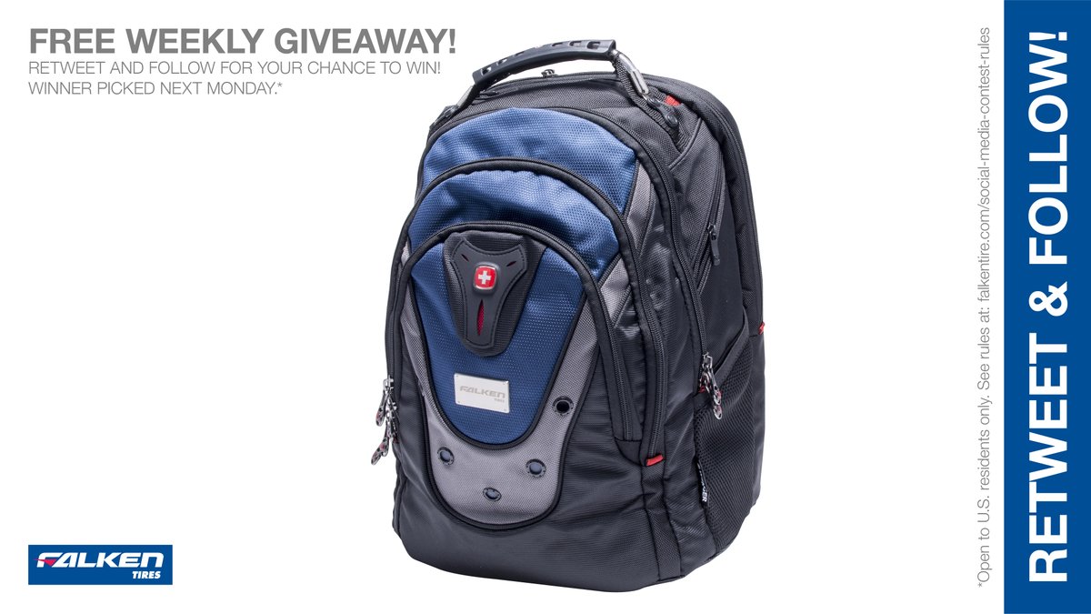 FalkenTire's tweet photo. Custom Falken #Backpack weekly #giveaway #contest. RT &amp; follow #FalkenTire to enter to #win this #prize or other #swag! Day4 Rules: https://t.co/hZgWAdAaQW https://t.co/VxoeyWP8MC