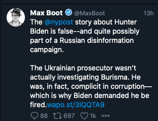 The Mother Jones article everyone references simply reports disinformation is something that exists, Russia purportedly wants Trump to win; ergo, the NY Post story = "disinformation"