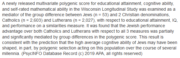 Some of the evidence for Ashkenazi Jewish intelligence/IQ advantage=~100 % heritable in origin & the major cause of their extravagant overrepresentation in intellectual achievements. #intelligenceresearch  #psychology  #populationgenetics  #groupdifferences1) polygenic scores