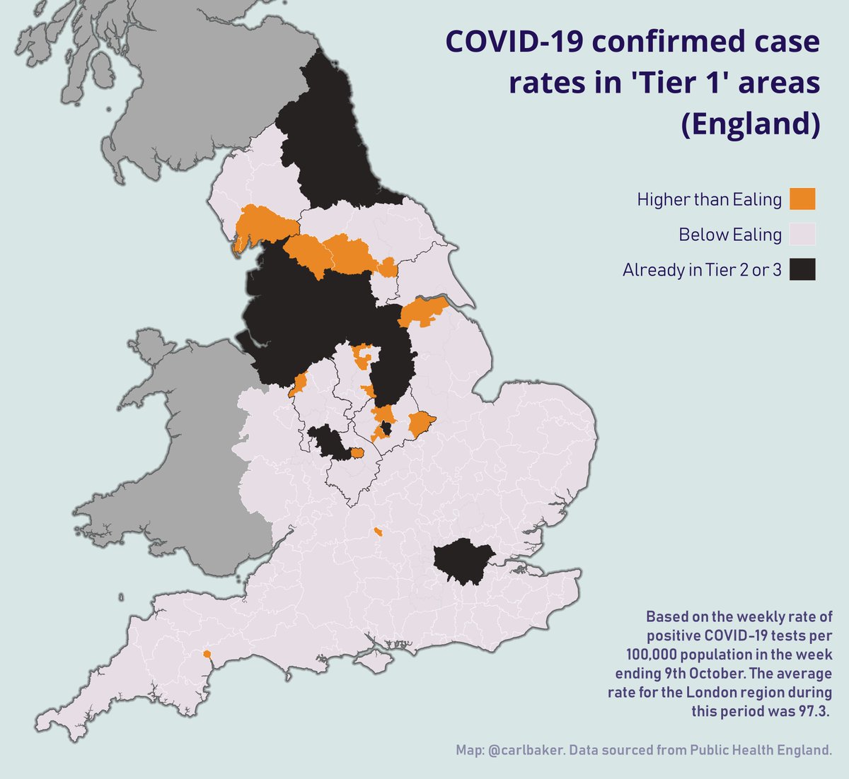 As noted on the map, there is variation in rates within London. Ealing is highest (145 per 100,000) and Bexley is lowest (64). 15 local authorities in Tier 1 have higher rates than Ealing.