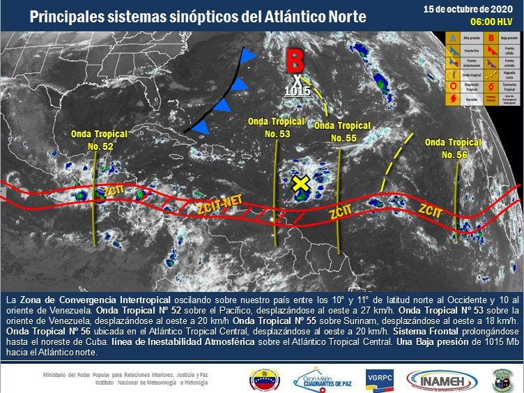 #15oct #INAMEHInforma Principales Sistemas Sinópticos del Atlántico Norte. #Reporte de las 6:00 HLV. <a href="/tutiempopereira/">Jose Ramon Pereira</a> <a href="/NestorLReverol/">Néstor Reverol</a> <a href="/NicolasMaduro/">Nicolás Maduro</a> <a href="/MIJPVenezuela_/">MPPRIJP</a> #FelizJueves