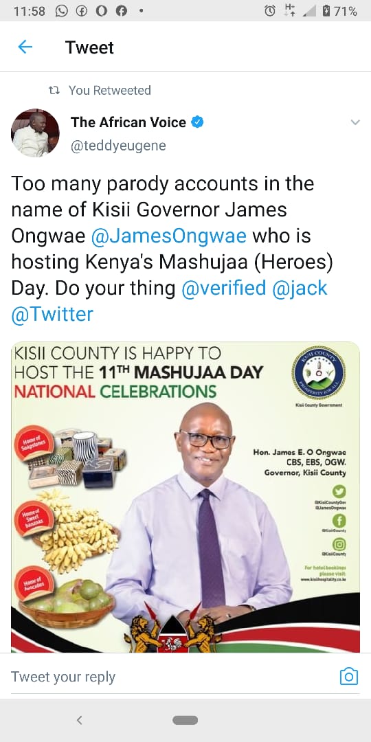 kipembecharlo's tweet photo. #verifyolunga
Verify Governor James Ongwae if Kisii County. @premiumbusiness @Twitter https://t.co/ha1WAPbdSL