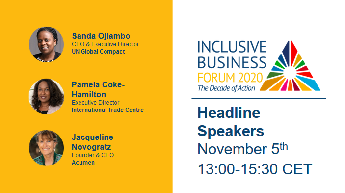 InclBusiness's tweet photo. How do we deliver on #Agenda2030 in a post-Covid era? What kind of leadership is needed? How can SMEs be at the heart of #buildingbackbetter?

Join #IBF2020 to hear @SandaOjiambo, @jnovogratz &amp; @CokeHamilton share their insights. 

Free Standard Tickets👉 https://t.co/avDZAJwo02 https://t.co/jeo02Rj59s