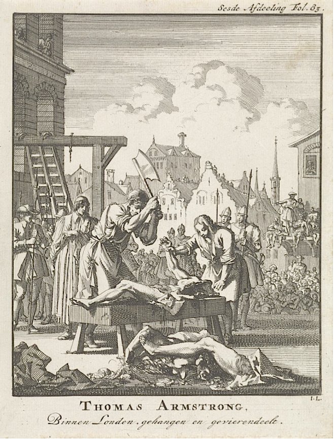 BritishHistorym's tweet photo. #otd 17 October 1660 – The Nine regicides who signed the death warrant of Charles I of England are hanged, drawn &amp; quartered on the orders of Charles II.

#CharlesI #CharlesII #Britishhistory #History #regicides #Englishhistory https://t.co/cBWZbUNXJY